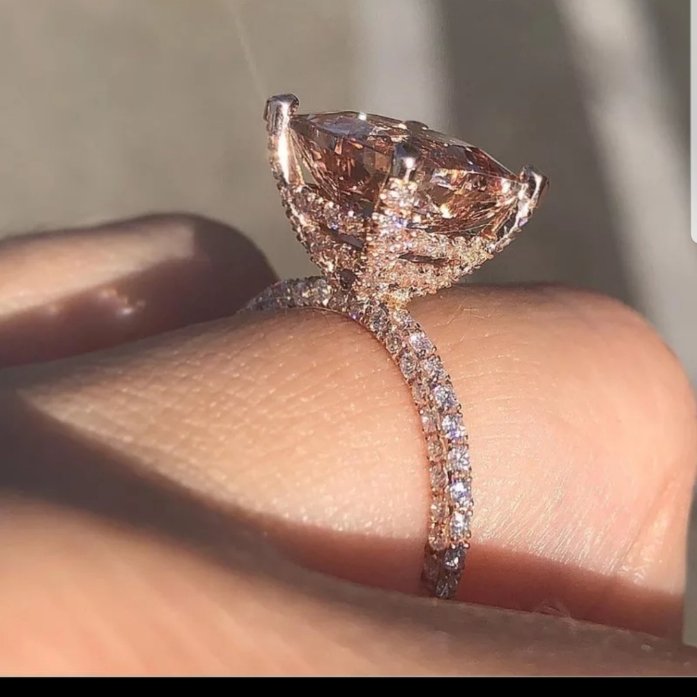 New trendy champagne CZ rose gold geometric ring